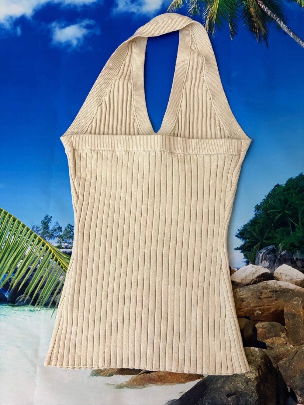 LOFT Cream Ribbed V-Neck Halter Knit Tank - Picture 7 of 9